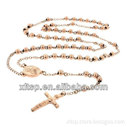 XLT- TN245 Fashion 316l stainless steel gold plated rosary necklace
